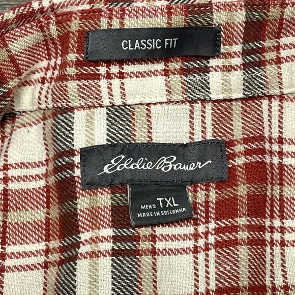Eddie Bauer Classic‎ Fit Cream Red Brown Tartan Men XLT Flannel Button Up Shirt - Picture 9 of 10